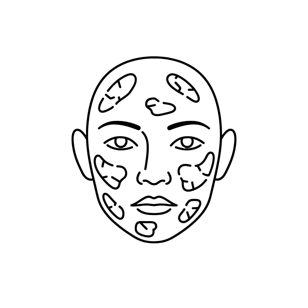 A face outline with broken / dashed coverage patches icon